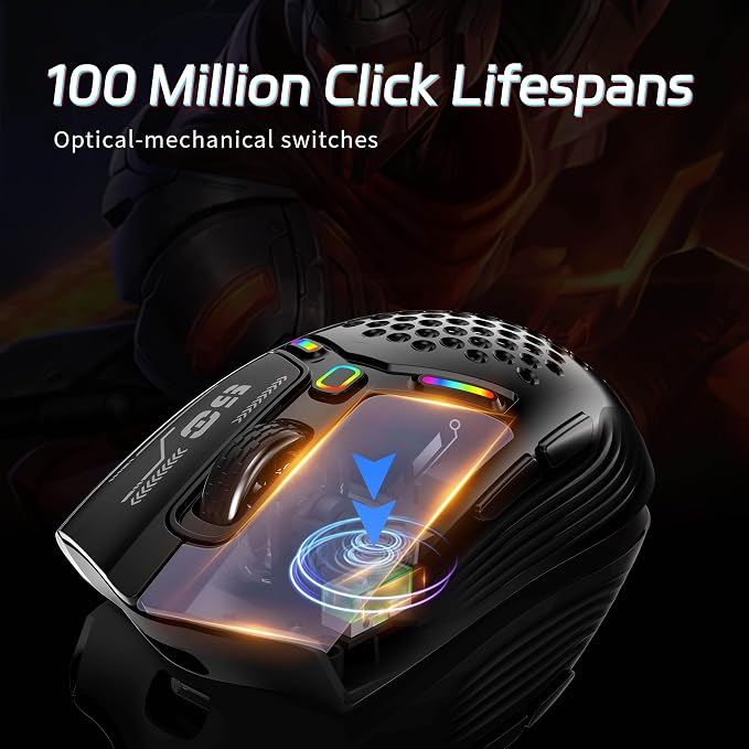 TENMOS M530 Wireless Gaming Mouse, 2.4G/Bluetooth/USB C Wired Rechargeable Mouse - Image 7