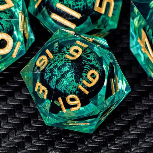 ARUOHHA Dragon Eye Dice Liquid Core DND Dice Green Sharp Edged Dice Set by ARUOHHA