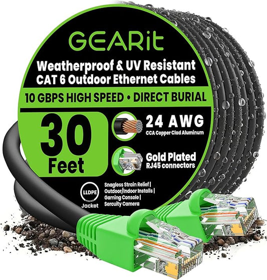 GEARit RJ45 Cat-6 Ethernet Patch Cable, 10Gpbs Transfer Speed, Copper Clad by GEARit