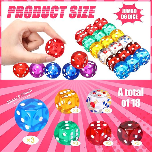 18 Pcs Casino Theme Party Dice Large Opaque Jumbo Acrylic D6 Dice - Image 2
