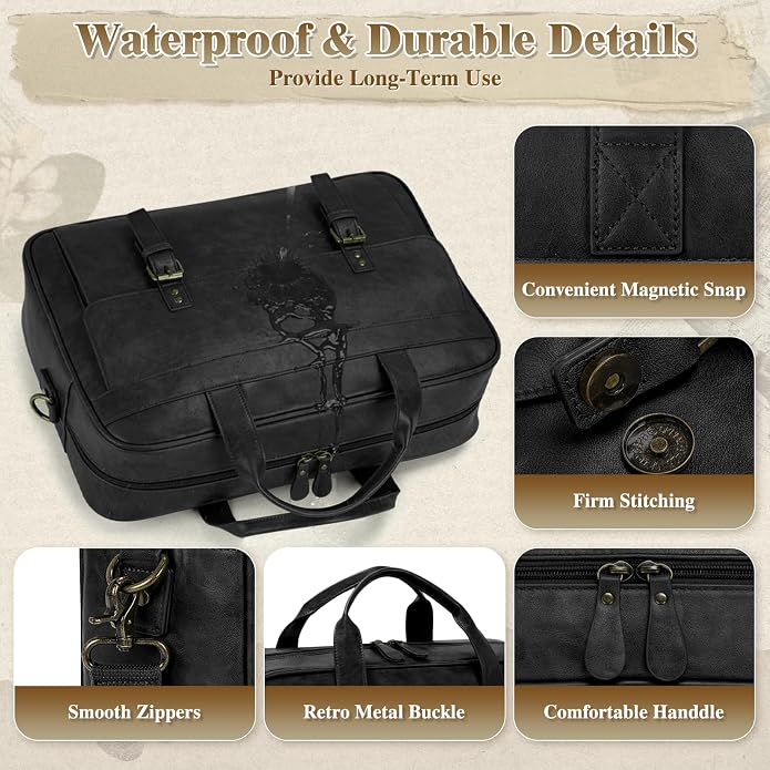 RAINSMORE Messenger Bag for Men 16 Inch Laptop Bag Vintage Leather Waterproof - Image 5