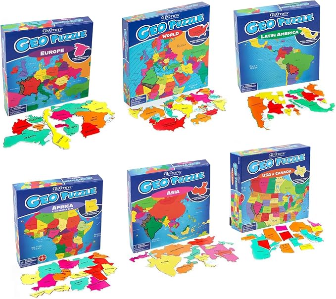 GeoToys GeoPuzzle, Country-Shaped Jigsaw Puzzles Set of 6, Geography Puzzle by Geotoys
