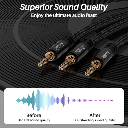 1/8 Inch TRS Stereo Y Splitter Cable 10FT, 3.5mm Male to 2-Male Y-Splitter - Image 6