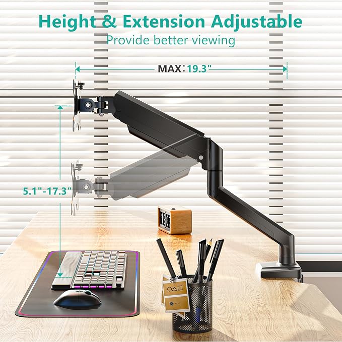 WALI Single Monitor Mount, Gas Spring Monitor Arm - Image 4