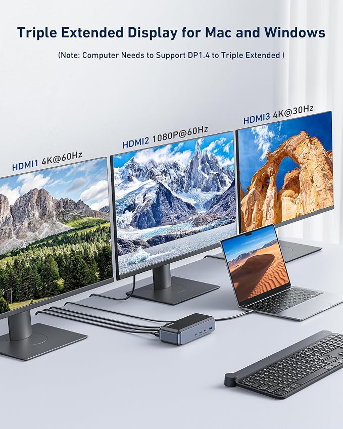 USB C Docking Station Triple Monitor, Raycue 15 IN1 MacBook Pro Docking Station - Image 5