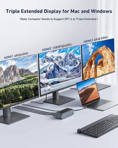 USB C Docking Station Triple Monitor, Raycue 15 IN1 MacBook Pro Docking Station - Image 5