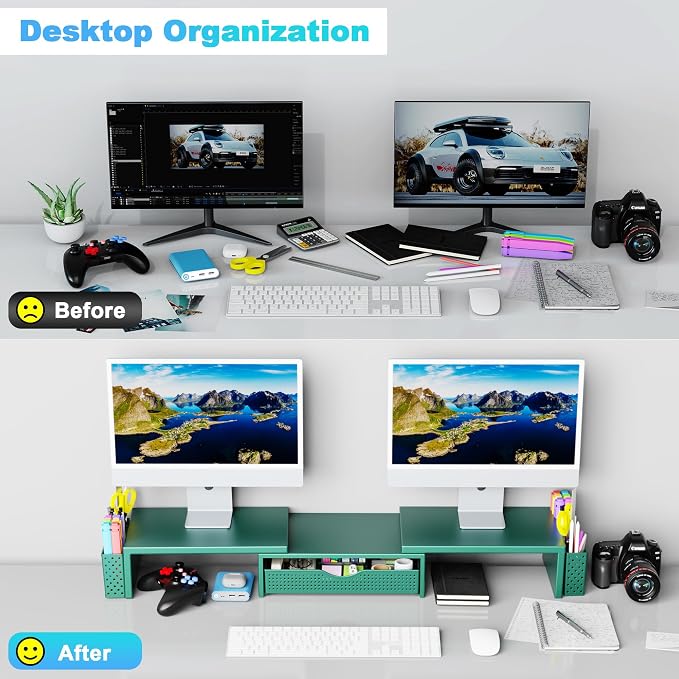 Spacrea Metal Desk Organizers and Accessories, Dual Monitor Stand Riser - Image 4