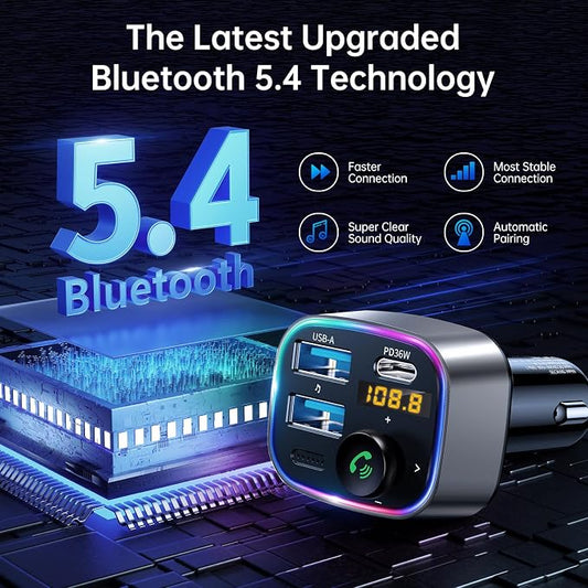 Syncwire Bluetooth 5.4 FM Transmitter Car Adapter 48W Wireless Radio Music - Image 2