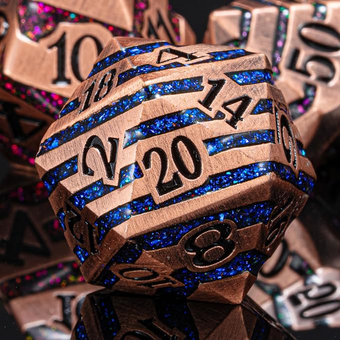 Metallic Glitter Stripes D&D, DND Metal Dice - Image 5