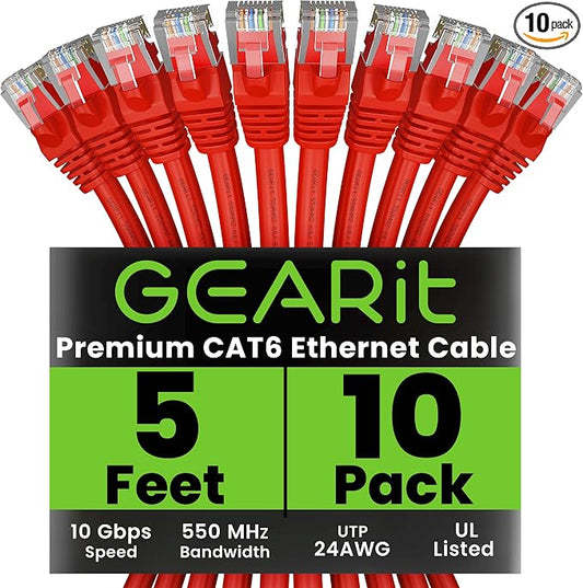 GearIT Cat 6 Ethernet Cable Cat6 Network Patch, Snagless Cord, Internet by GEARit
