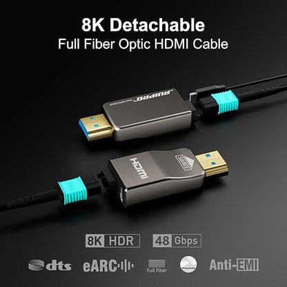 RUIPRO 8K Detachable Full Fiber Optic Armored HDMI 2.1 Cable 100FT, Ultra High - Image 2