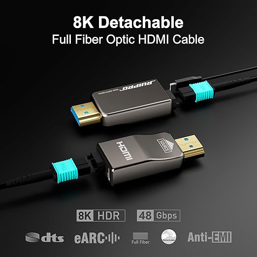 RUIPRO 8K Detachable Full Fiber Optic Armored HDMI 2.1 Cable 3FT, Ultra High - Image 2