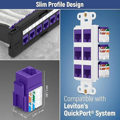 Everest 90° Angled RJ45 Cat6 Keystone Jacks 50-Pack in Purple - Image 6
