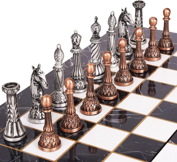 Retro Metal Chess Set for Adults and Kids – Marbling Chess Board - Image 3