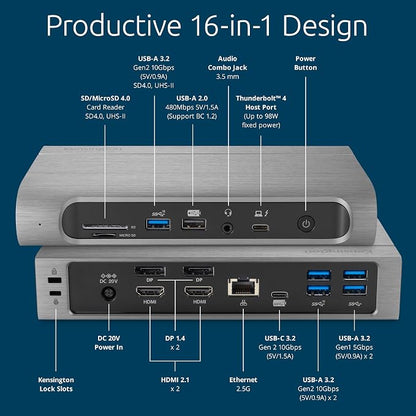 Kensington SD5800T Thunderbolt 4 and USB4 Quad 4K Display Docking Station - Image 3