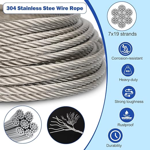 TooTaci 3/16" Stainless Steel Cable, 100ft Wire Rope - Image 3