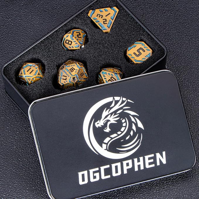 Metal DND Sci-fi Dice Set 7PCS Stripe Polyhedral Dice - Image 7