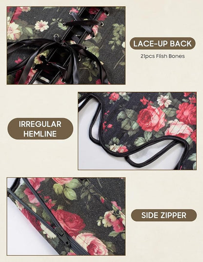 SCARLET DARKNESS Bustier Tops for Women Renaissance Floral Lace Up Bodyshaper - Image 4