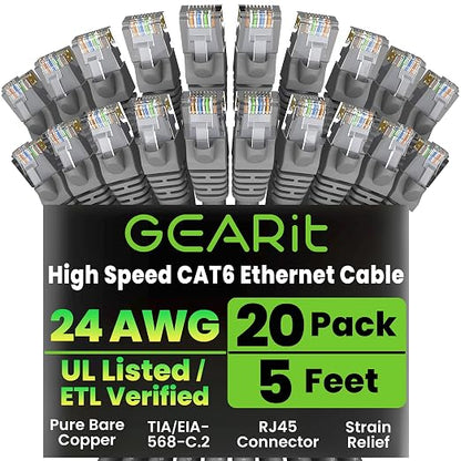 GEARit Cat 6 Ethernet Cable Cat6 Network Patch, Snagless Cord, Internet by GEARit