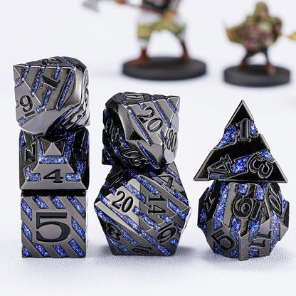 Anitque Metal Dice D&D, Metal Glitter Stripe Dice 7pcs Set - Image 3