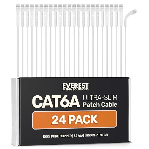 Everest Ultra Slim Cat6a Ethernet Patch Cables 0.5ft White by EverestMediaSolutions