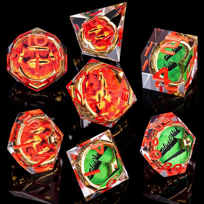 Magic Golden Ring DND Dice Set Sharp Edge Red Gaze Eye Resin Dice - Image 2