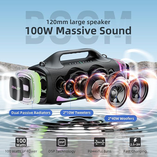 ZEALOT Bluetooth Speaker, 110W Peak Booming Sound Speakers Wireless, Dual - Image 2