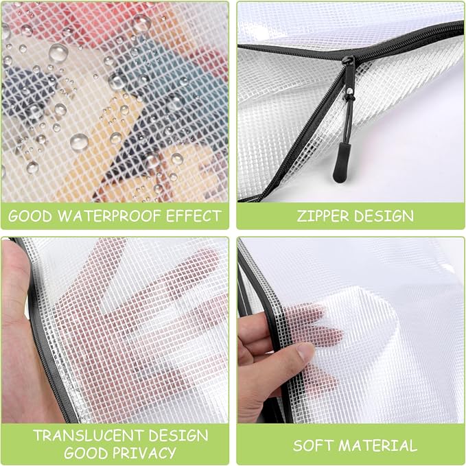 24pcs Mesh Zipper Pouches, A3 Size Waterproof Black Zipper Bags, - Image 3