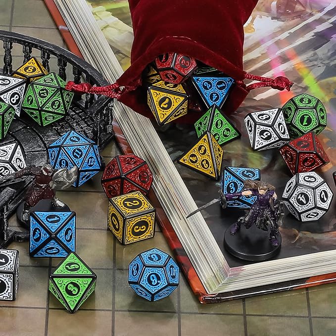 CiaraQ Polyhedral Dice with 5 Pouches, 5 Sets of Retro Dice - Image 4