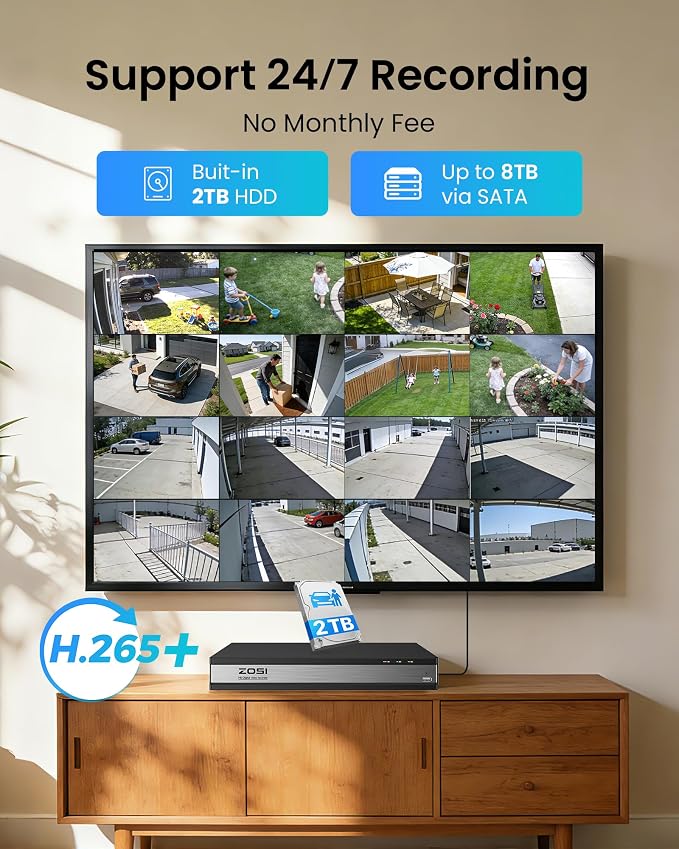 ZOSI 16 Channel Security Camera System, 8 x 1080P Outdoor Indoor Weatherproof - Image 2