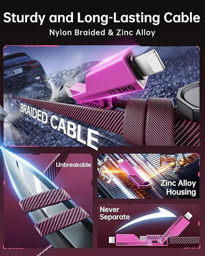 SHEZI 4-in-1 USB C Cable 60W 10FT Fast Charging Flat Nylon Braided Charger Cord - Image 5
