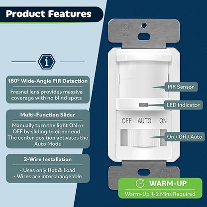 TOPGREENER Occupancy/Vacancy PIR Motion Sensor Light Switch, Learning Function - Image 2