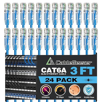 CableGeeker Patch Cables Cat6a 3ft Slim, Cat6 Ethernet Patch Cable 10G Support by CableGeeker