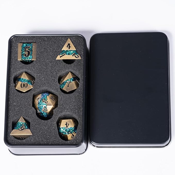 Metal RPG Dice Set, Mica Glitter Stripe Dice DND, Antique Bronze Dice 7pcs Set - Image 6