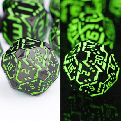 Metal DND Sci-fi Dice Set 7PCS Luminous Green Stripe Polyhedral Dice - Image 2