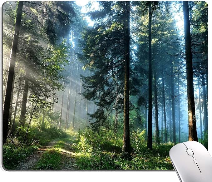 Forest Mouse Pad, Natural Scenery Mouse Pad Custom Design, Square Waterproof by DUADELI