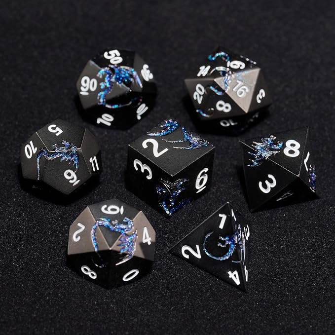 Metal Dice Set D&D, Glitter Blue Dragon Heavy Metallic DND Dice, Polyhedral - Image 3