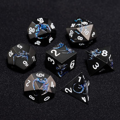 Metal Dice Set D&D, Glitter Blue Dragon Heavy Metallic DND Dice, Polyhedral - Image 3
