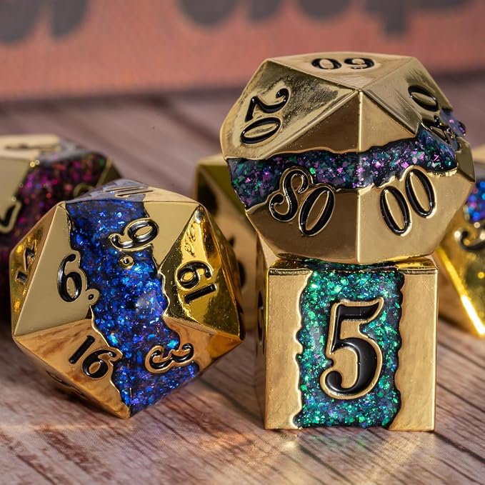 Metal DND Dice Set, Mica Glitter Stripe Dice Set - Image 4