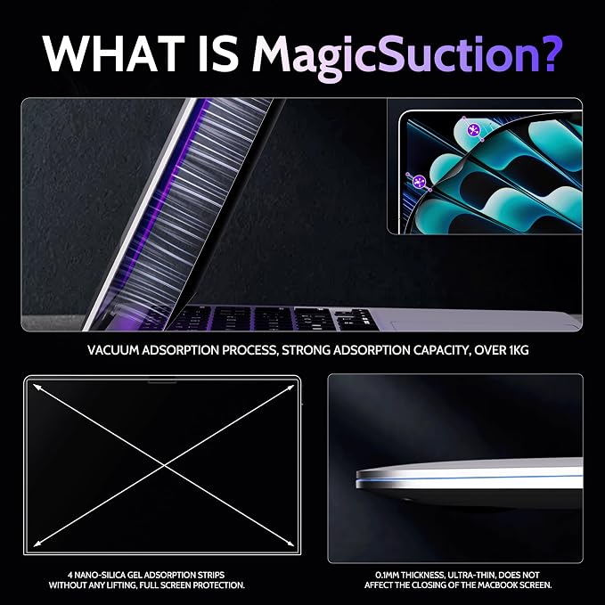Privacy Screen for MacBook Pro 16 Inch, MagicSuction™ Removable Anti Spy Black - Image 3