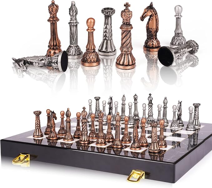 Retro Metal Chess Set for Adults and Kids – Marbling Chess Board by Agirlgle