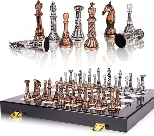 Retro Metal Chess Set for Adults and Kids – Marbling Chess Board by Agirlgle