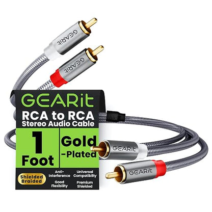 GEARit RCA Cable 2RCA Male to 2RCA Male Stereo Audio Cables Shielded Braided by GEARit