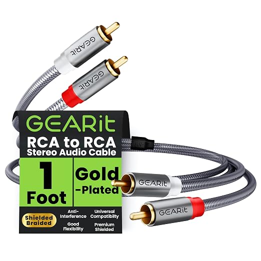 GEARit RCA Cable 2RCA Male to 2RCA Male Stereo Audio Cables Shielded Braided by GEARit