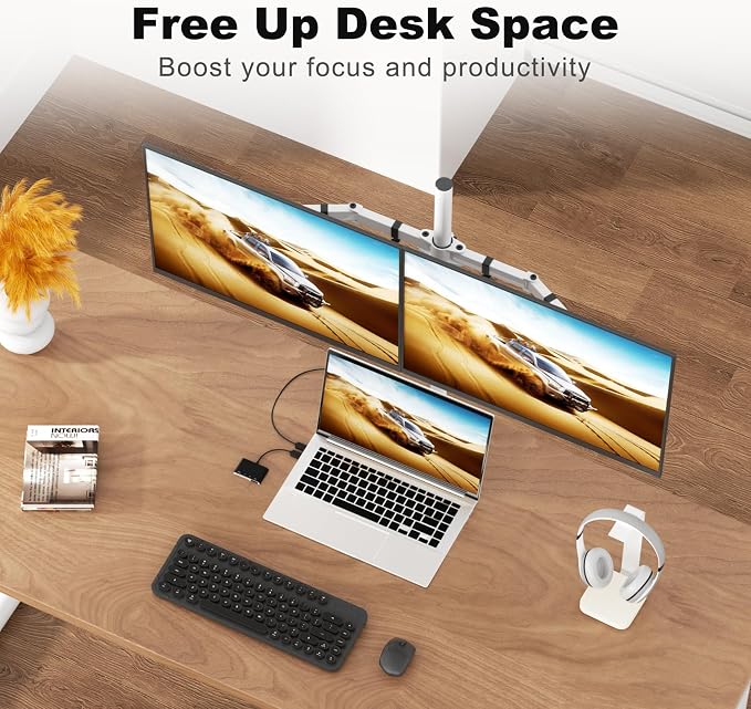 Suptek Dual LED LCD Monitor Stand up Desk Mount Extra Tall 31.5" Pole Heavy - Image 4