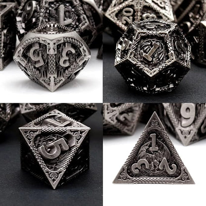 PJOY Metal DND Dice Set Antique Silver Dragon Scale D&D Polyhedral Dice - Image 3