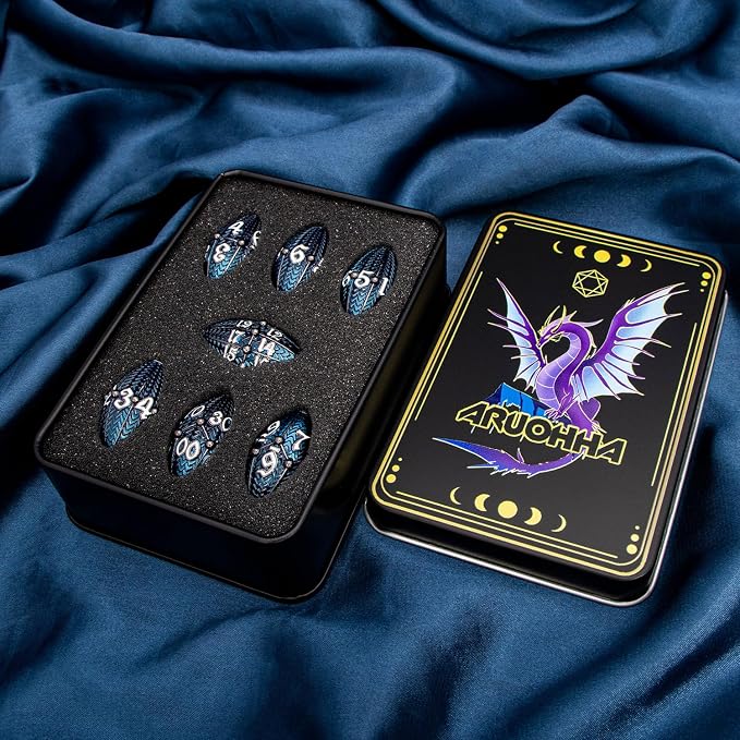 ARUOHHA DND Metal Dice Black Blue Dragon Egg Dice - Image 6
