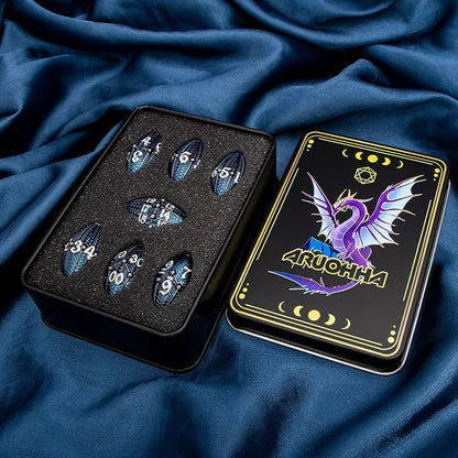 ARUOHHA DND Metal Dice Black Blue Dragon Egg Dice - Image 6