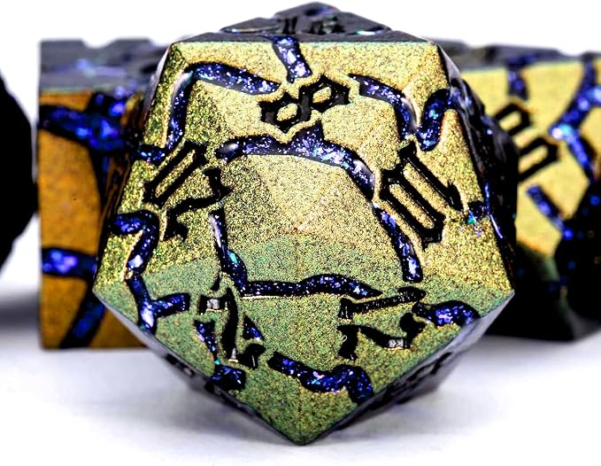 Dice Set D&D Metal, DND Metallic Glitter Crack Dice - Image 2
