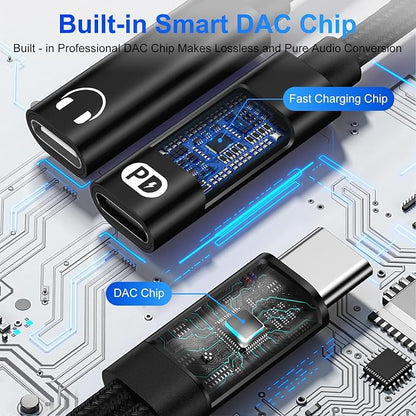 USB-C Headphone and Charger Adapter, 2in1 USB C Splitter Dongle Cable - Image 5